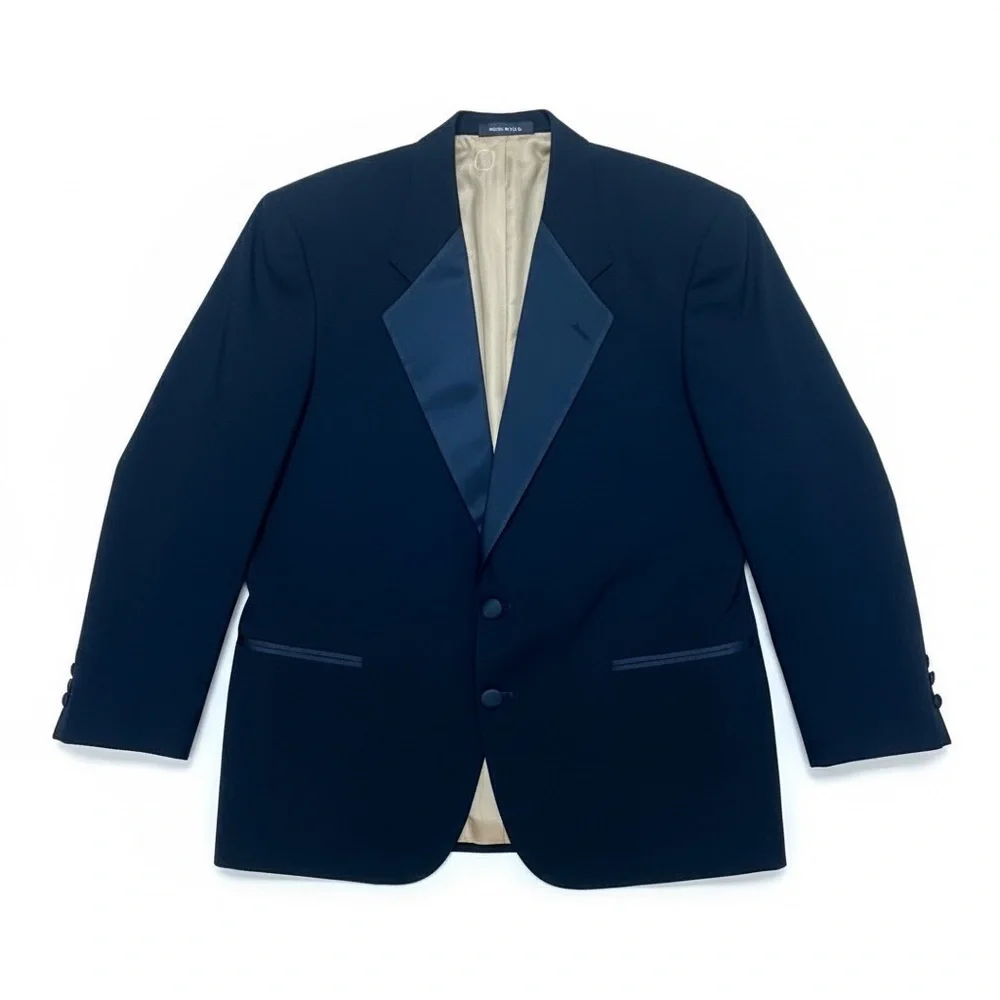 🎩 Perry Ellis Black Tuxedo‎ Jacket Satin Lapel 43S Short Formal Blazer